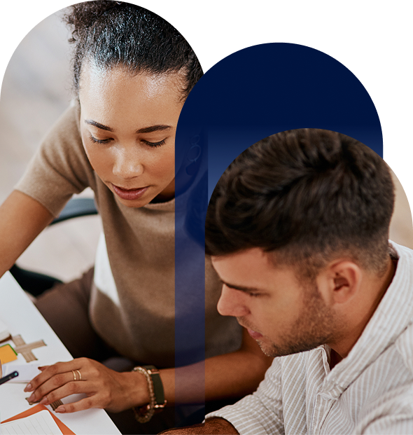 Two persons doing a data analysis.